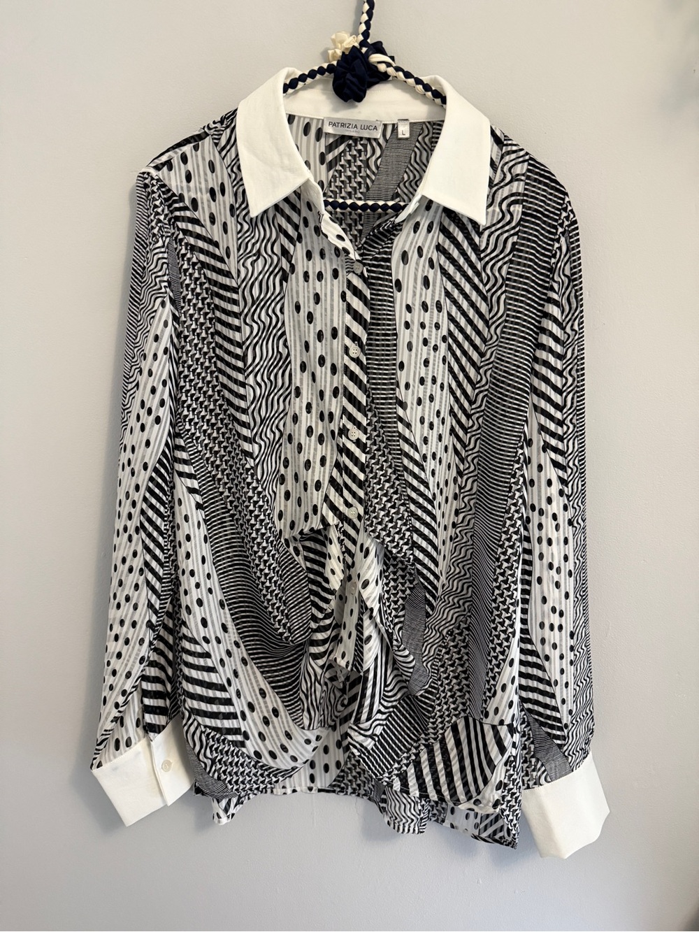 Patrizia Luca Black & White Mixed Pattern Button-Down Shirt